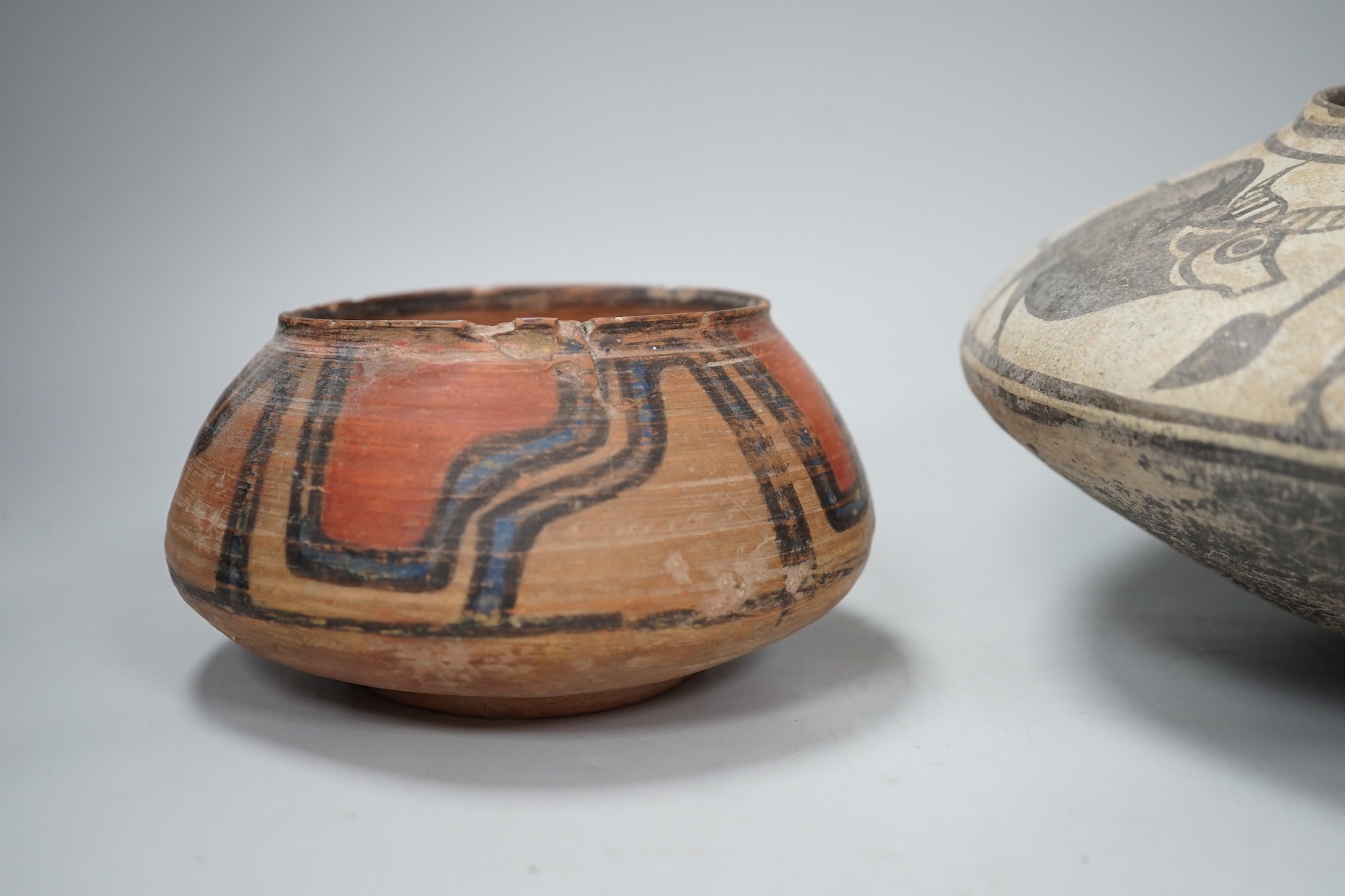 Two Pre-Columbian pigment painted bowls. Tallest 11cm